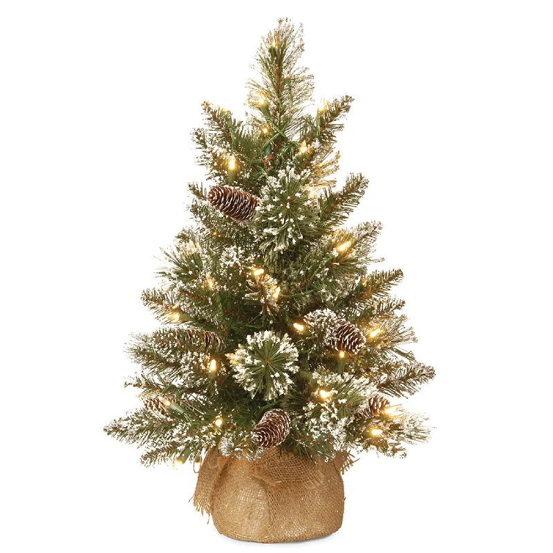 2 ft. Pre-Lit Glittery Bristle Tree with LED Lights