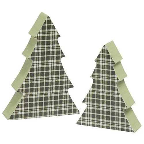 2 Set Green Plaid Chunky Trees