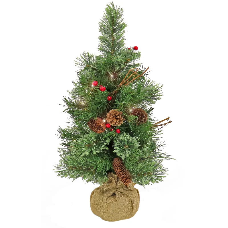 24 in. Pre-Lit Glistening Pine Tree with Warm White LED Lights