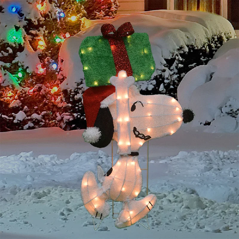 2D Lighted Soft Tinsel Snoopy Carrying Present Sculpture