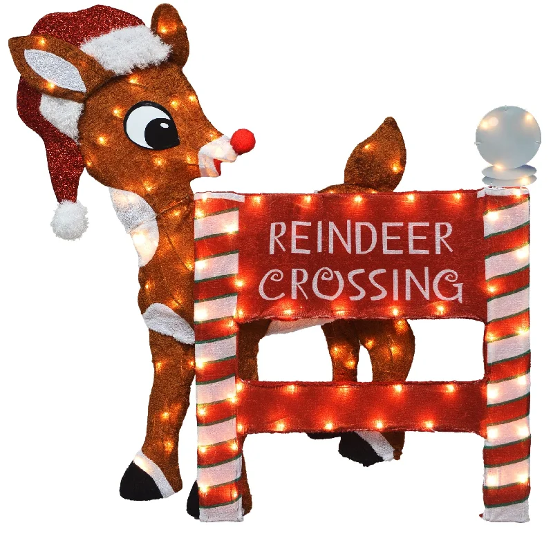 36" LED Rudolph Reindeer Crossing Yard Art Decoration