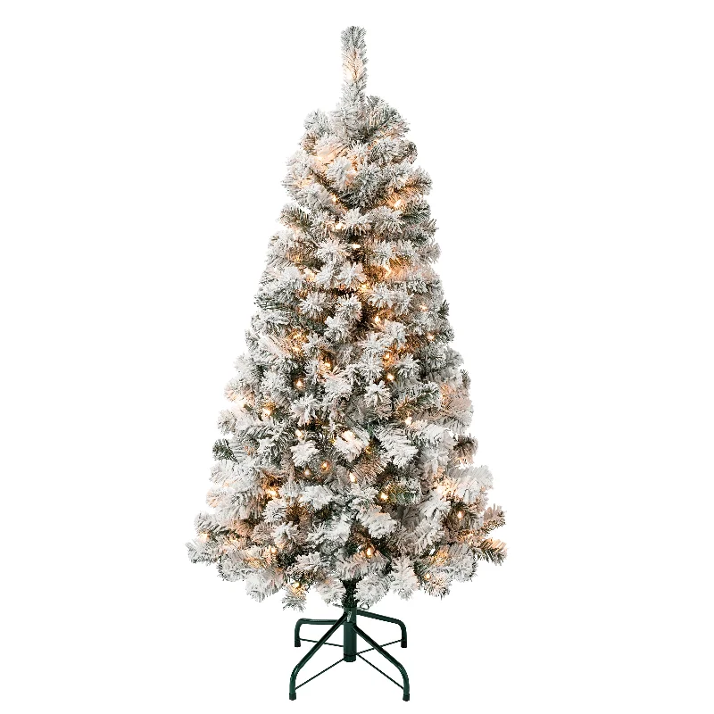 4.5 ft. Pre-Lit Acacia Flocked Tree with Clear Lights