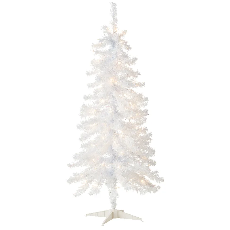 4 ft. Pre-Lit Tinsel Collection White Iridescent Tree with Clear Lights