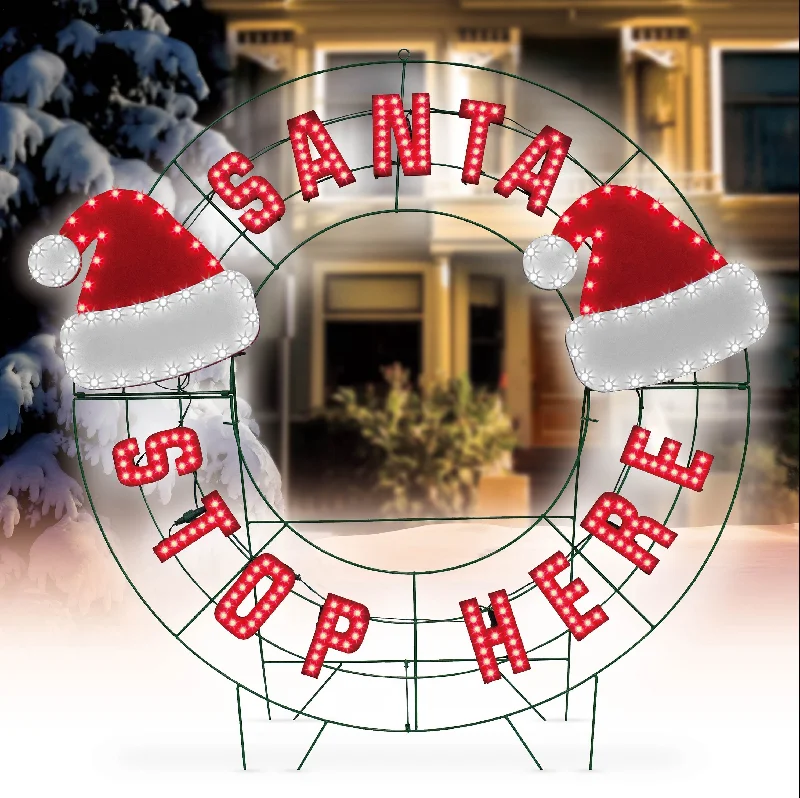 40" Santa Stop Here LED Yard Wreath