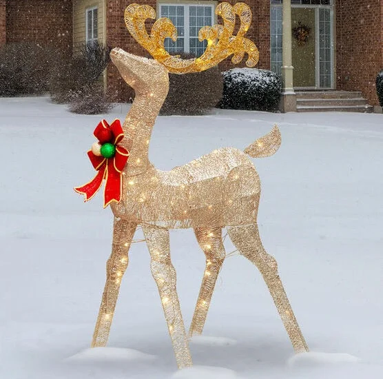 48" Crystal Splendor Standing Deer With Bow LED Lighted Sculpture