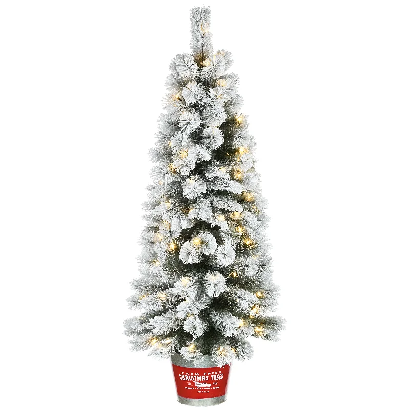 5 ft. Pre-Lit Snowy Pogue Pine Slim Tree with LED Lights