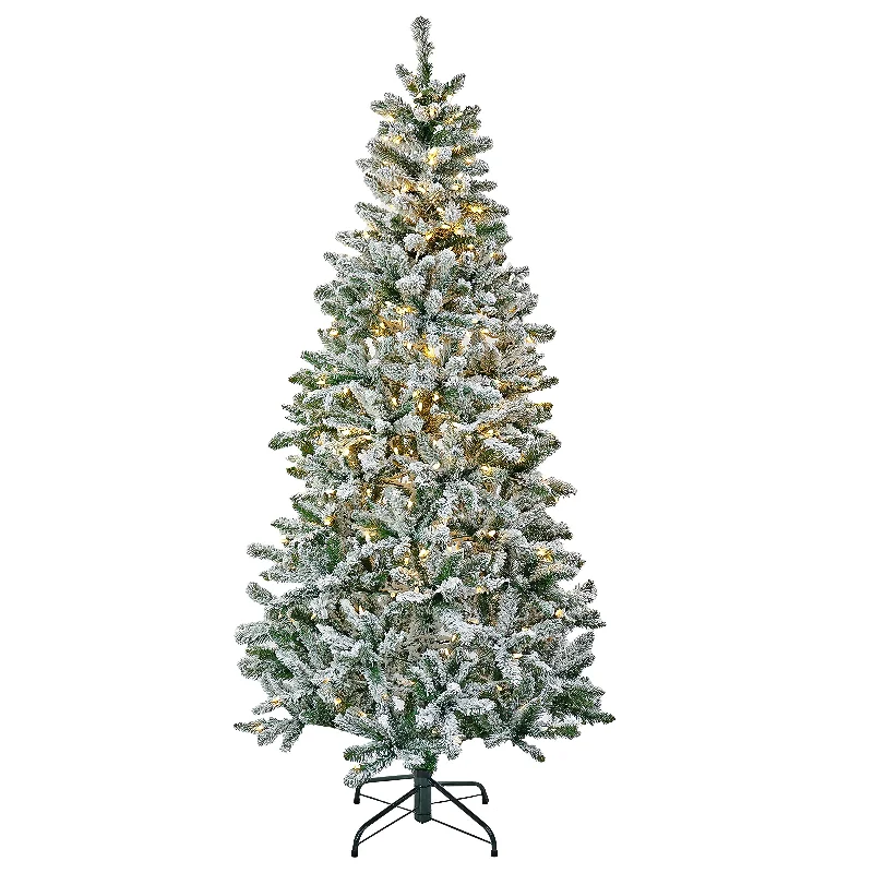 6.5 ft. Pre-Lit Snowy Chatham Slim Tree with Warm White LED Lights