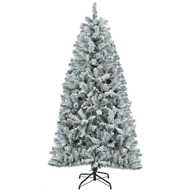 6 ft. Pre-Lit Acacia Flocked Tree with Clear Lights