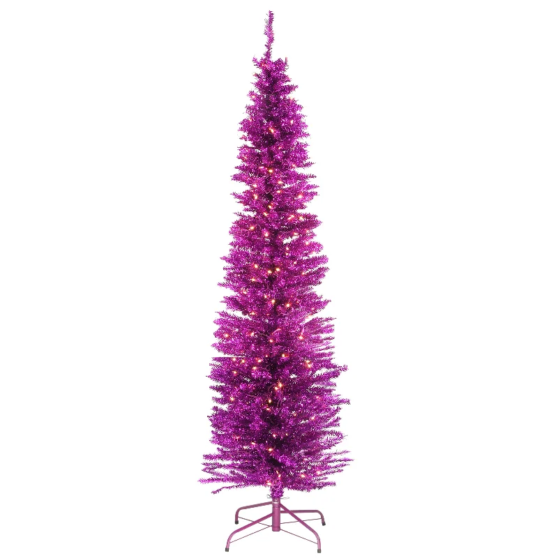 6 ft. Pre-Lit Tinsel Collection Pink Tree with Clear Lights