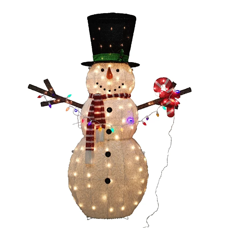 6' Fuzzy Snowman Sculpture with Multi-Colored LED Lights