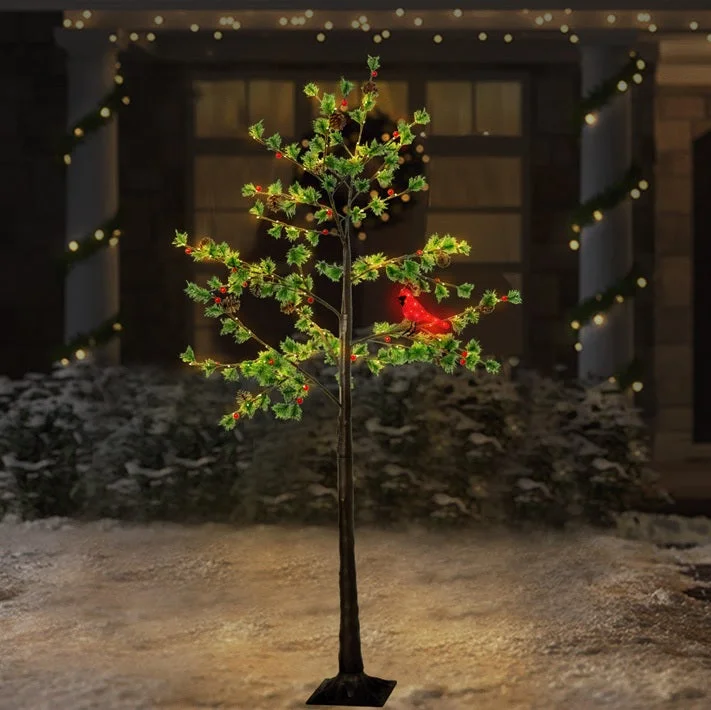 6' LED Austrian Pine Tree Decoration with Cardinal