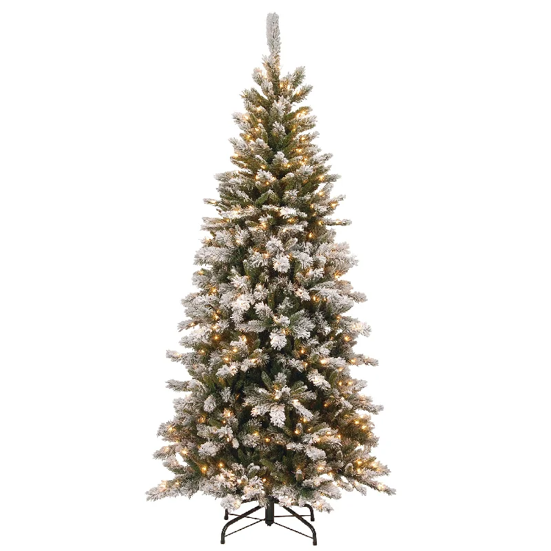 7.5 ft. Pre-Lit Snowy Mountain Pine Slim Tree with Clear Lights