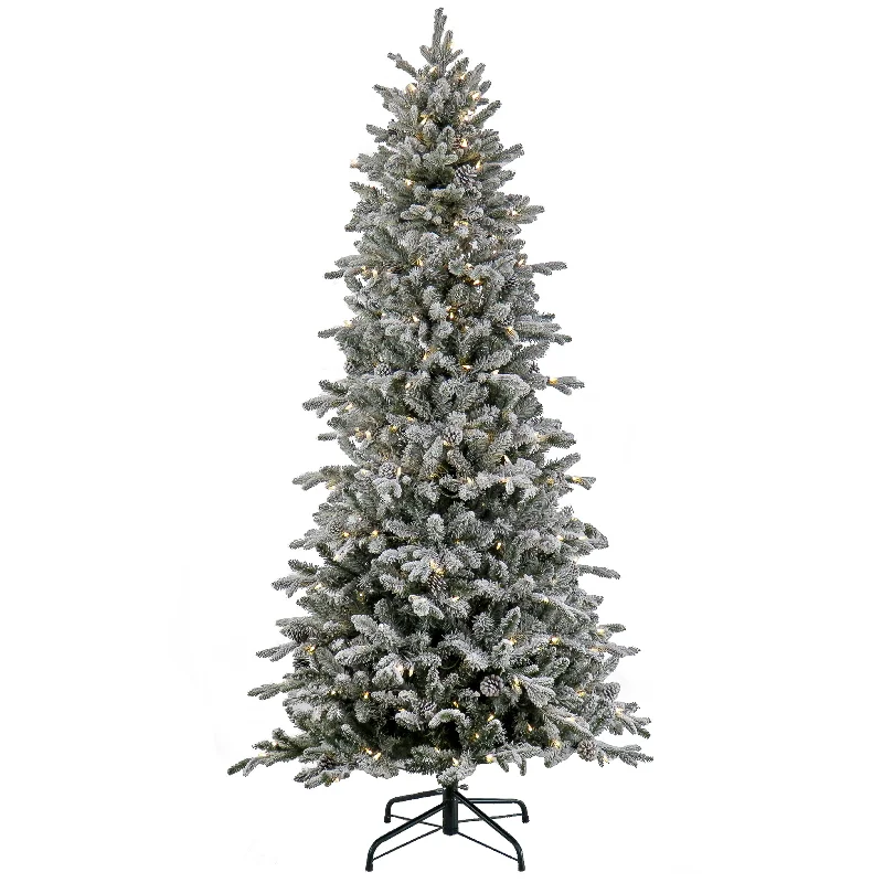 7 ft. Pre-Lit Snowy Calton Pine Tree with LED Lights