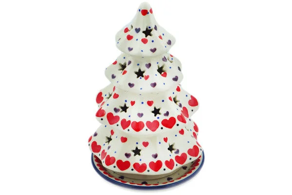 8" Christmas Tree Candle Holder - Red Hearts Delight