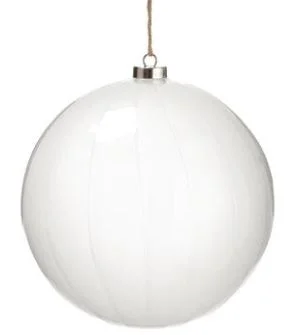 8" White Glass Ball Ornament Set Of 2