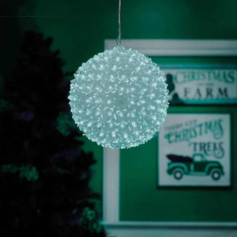 (Cool White) Hanging Sphere Ornament Pre-Lit with Cool White LED Lights