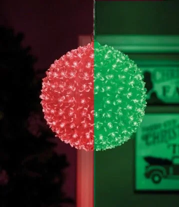 (Green/Red) Hanging Sphere Ornament Pre-Lit with Red and Green LED Lights