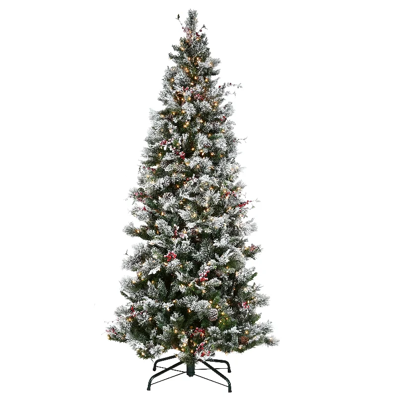 9ft. Pre-Lit Snowy Bedford Pine Hinged Tree with PowerConnect Clear Lights