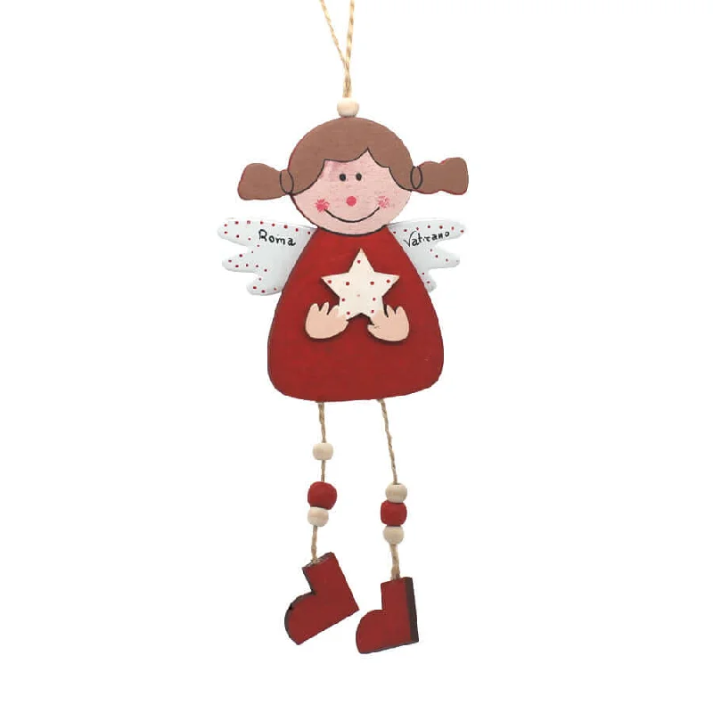 RED CHRISTMAS ANGEL - CHRISTMAS TREE DECORATION - WOOD