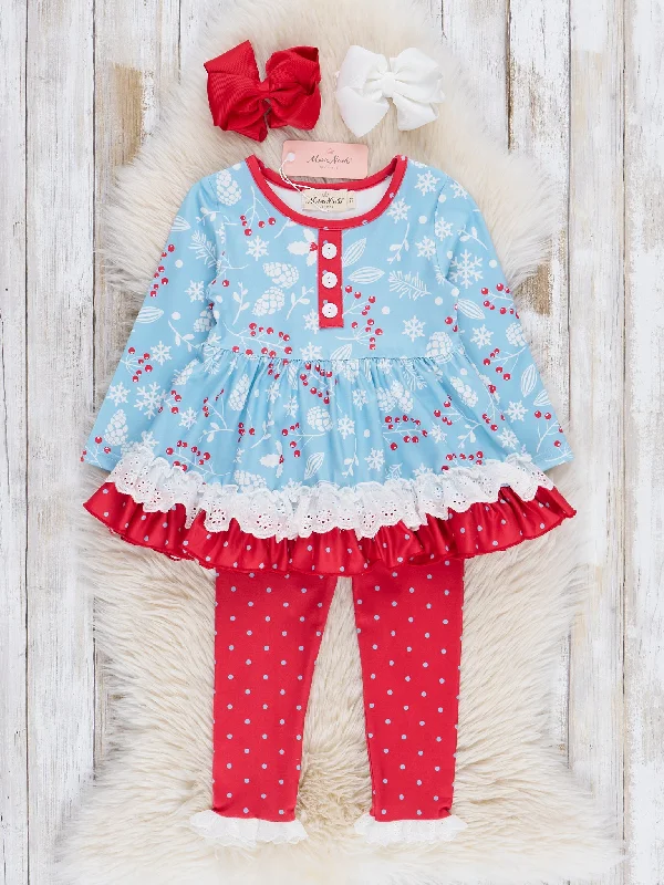 Blue Holly Berries Ruffle Outfit