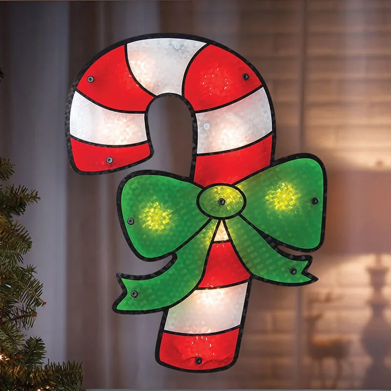 16" Candy Cane Lighted Shimmer Window Decoration Silhouette