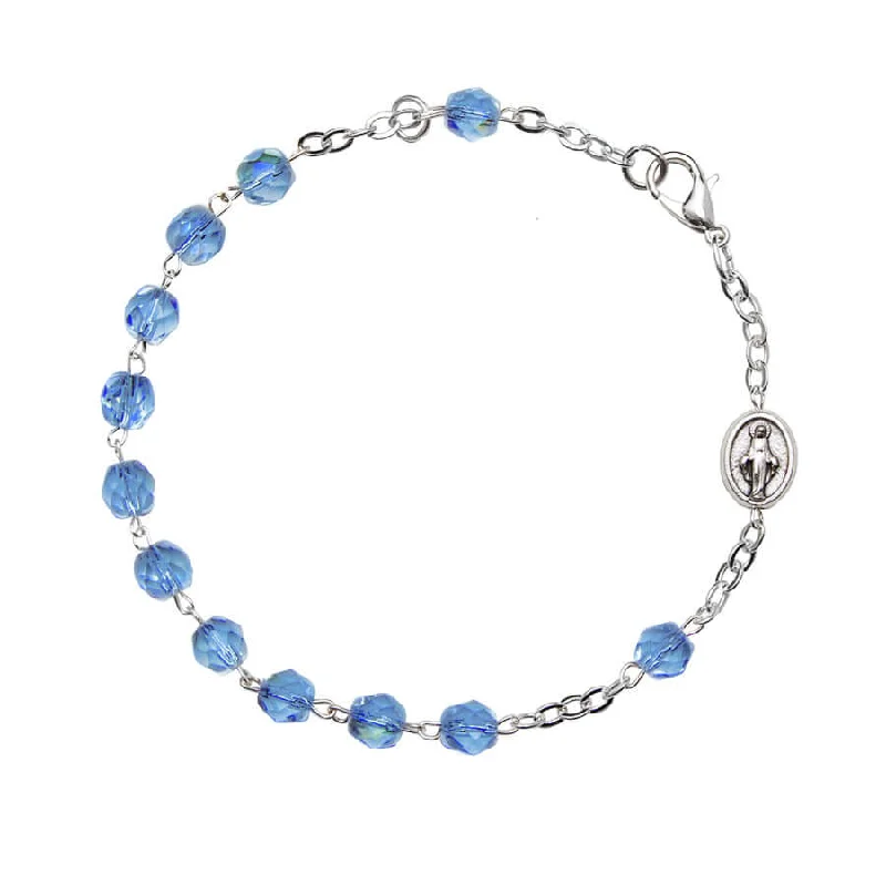 LIGHT BLUE - CRYSTAL ROSARY BRACELET - METAL