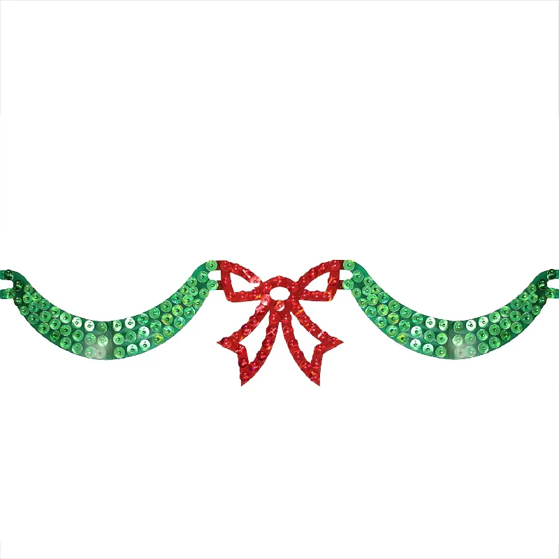 6' Pre-Lit Dazzling Green Swag with Red Bow Hanging Decorative