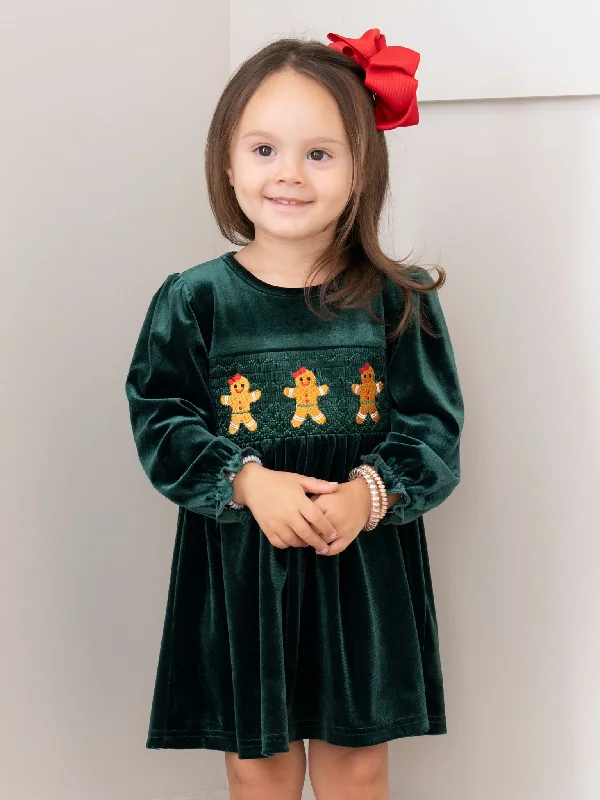 Deep Emerald Smocked Gingerbread Velvet Dress