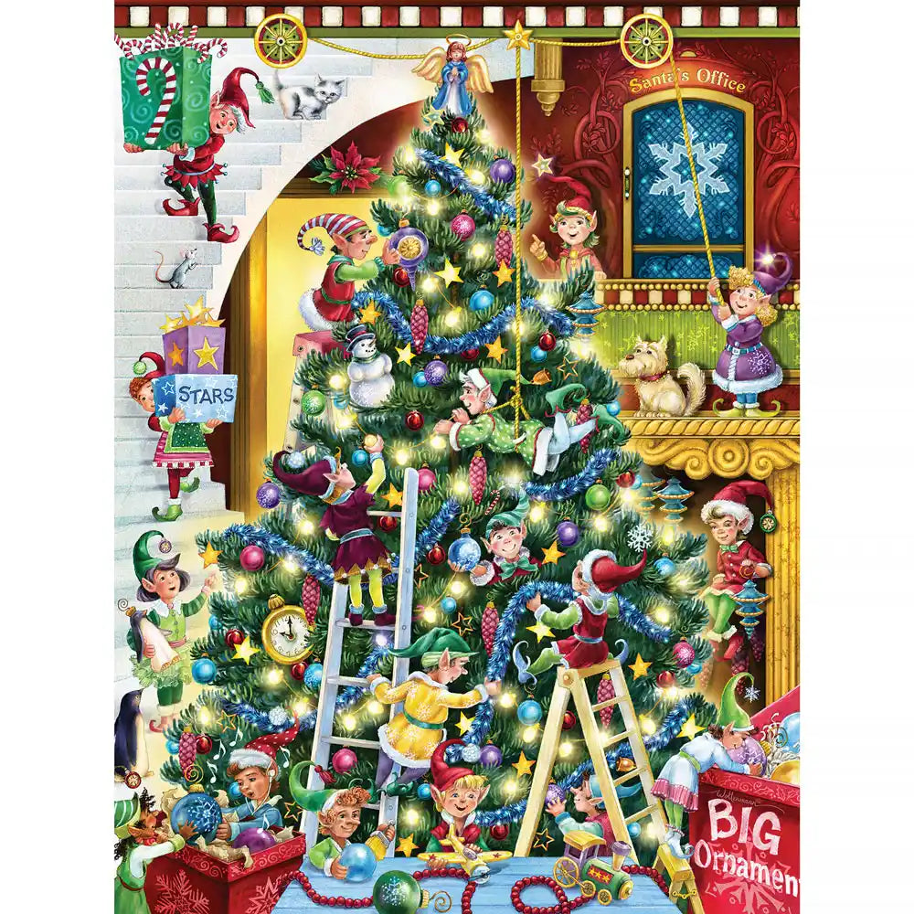 Elves Trimming Tree Glow-In-the-Dark Jigsaw Puzzle