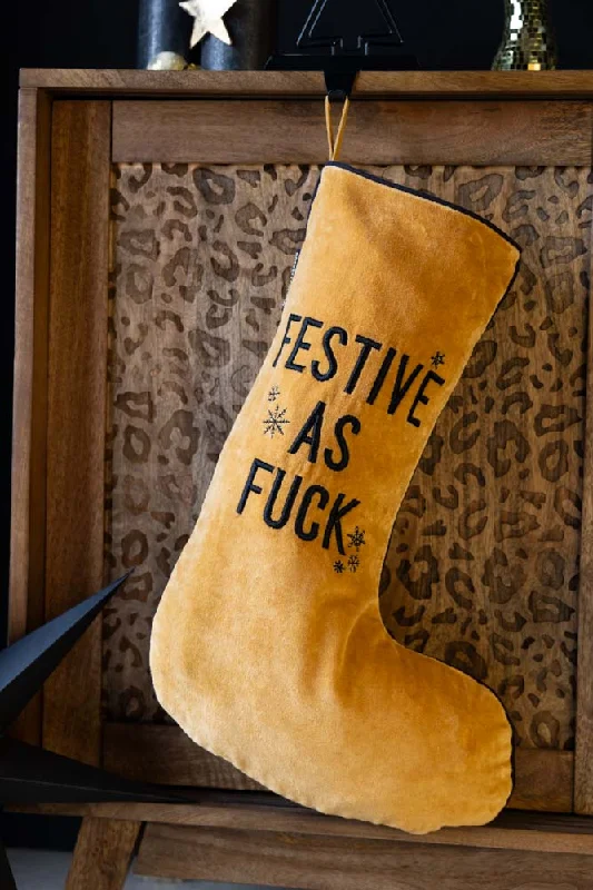 Luxury Festive As Fuck Gold Christmas Stocking