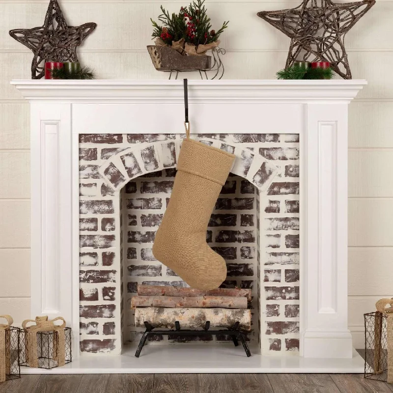 Festive Natural Burlap Stocking 11x20 VHC Brands