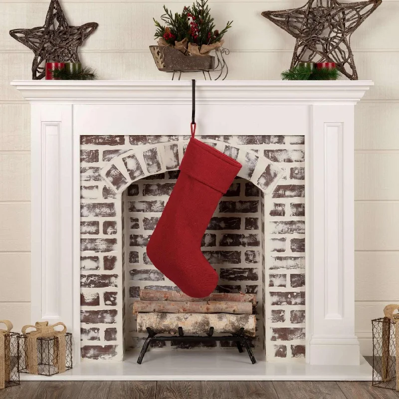 Festive Red Burlap Stocking 11x20 VHC Brands