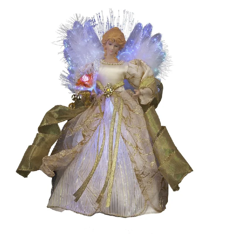 Fiber Optic Ivory and Gold Color-Changing LED Angel Tree Topper