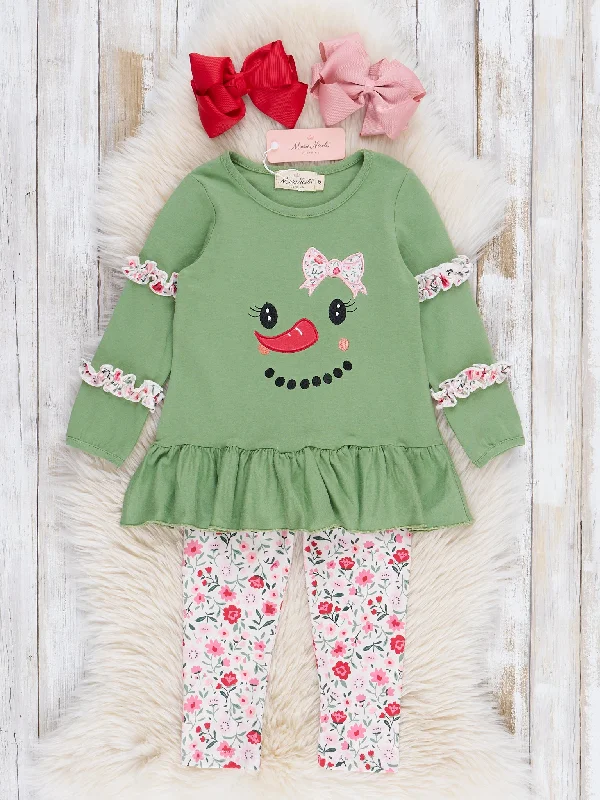 Green Floral Snowgirl Ruffle Outfit