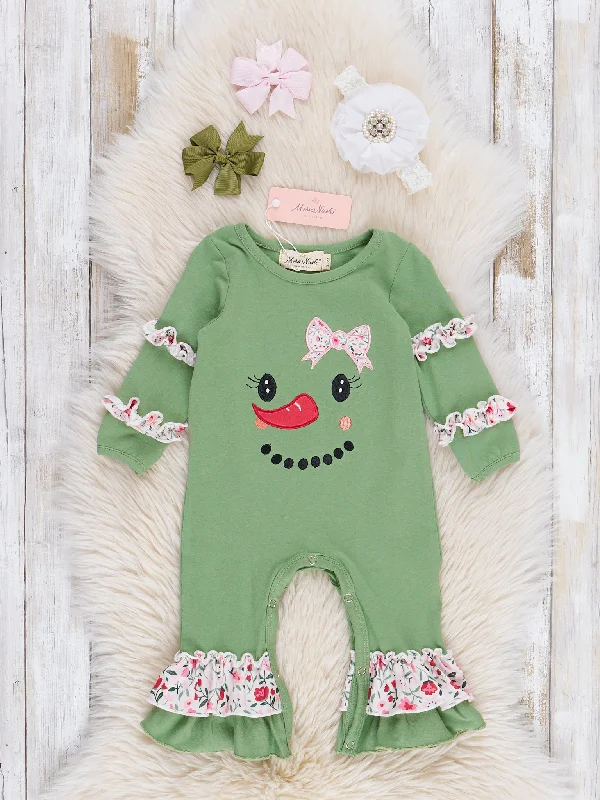 Green Floral Snowgirl Ruffle Romper