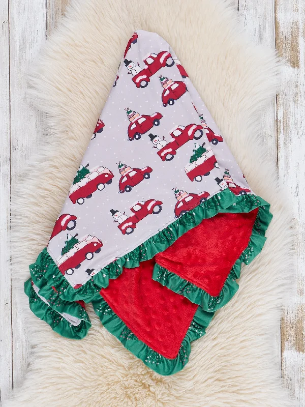 Green & Red Evergreen Ruffle Minky Blanket