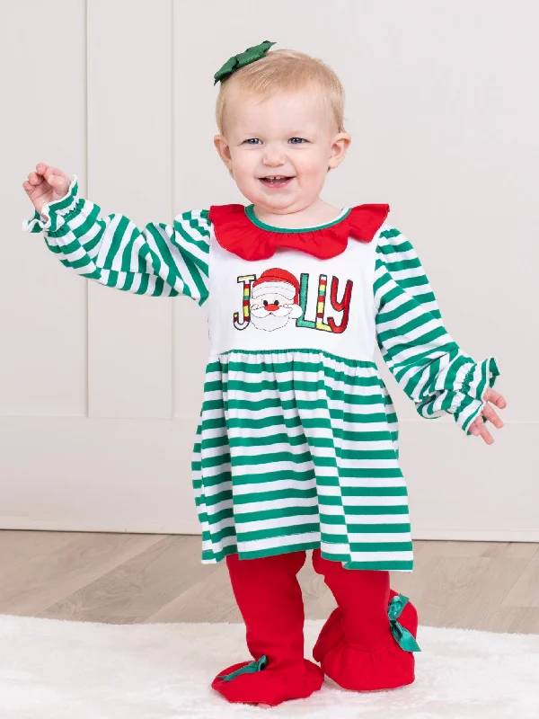 Green Stripe Jolly Santa Ruffle Outfit - Restocked!