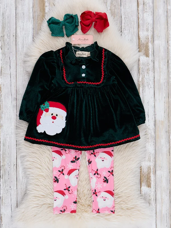 Green Velvet Santa Ruffle Outfit