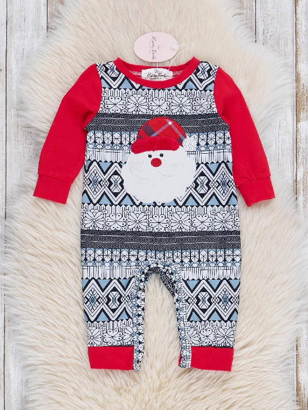 Grey & Red Embroidered Santa Raglan Romper