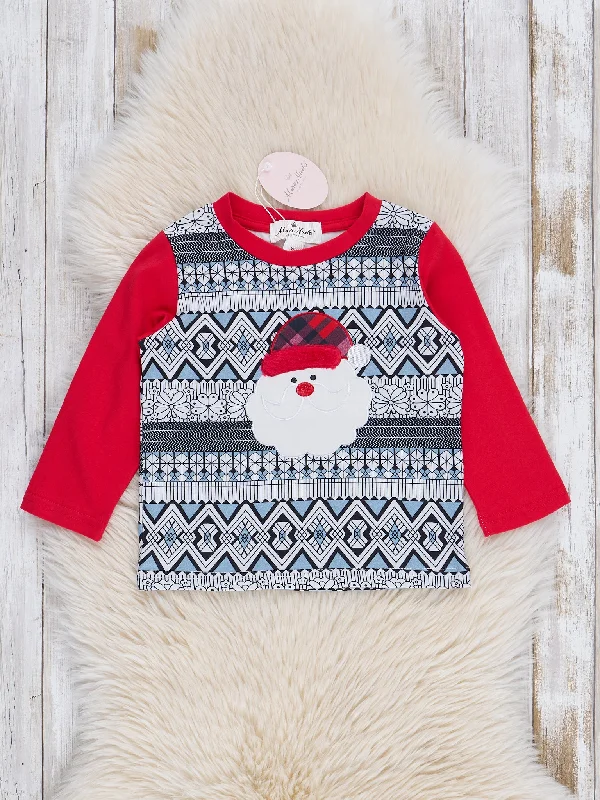 Grey & Red Embroidered Santa Raglan Shirt