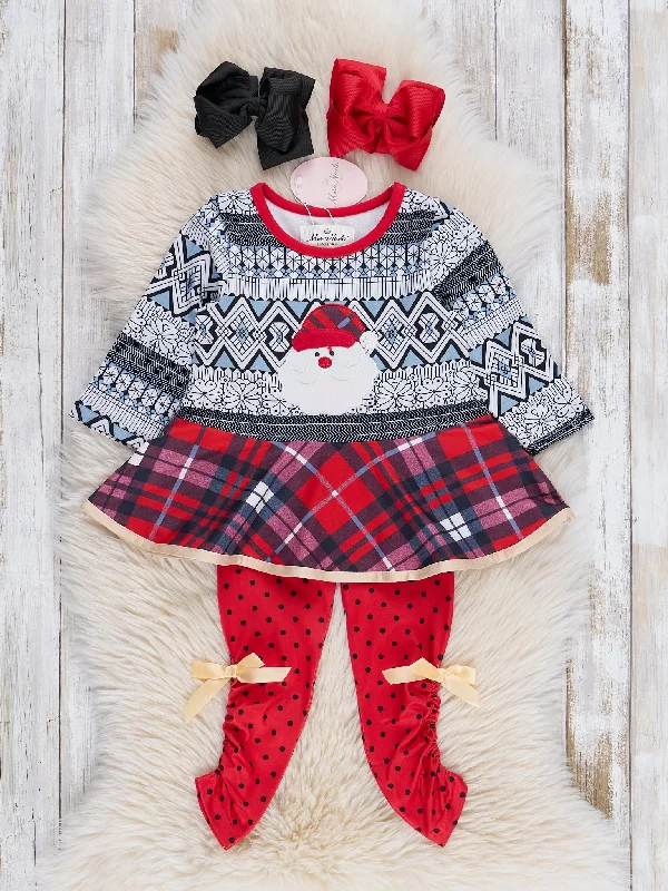 Grey & Red Embroidered Santa Ruffle Outfit