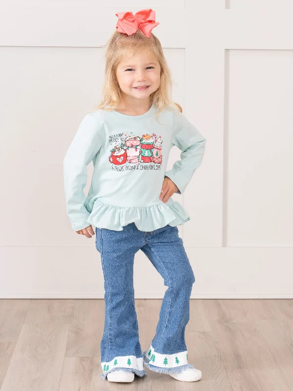 Holiday Drinks Denim Bell Bottoms Outfit