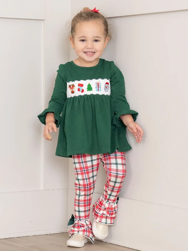 Hunter Green Smocked Holiday Plaid Ruffle Outfit - Restocked!