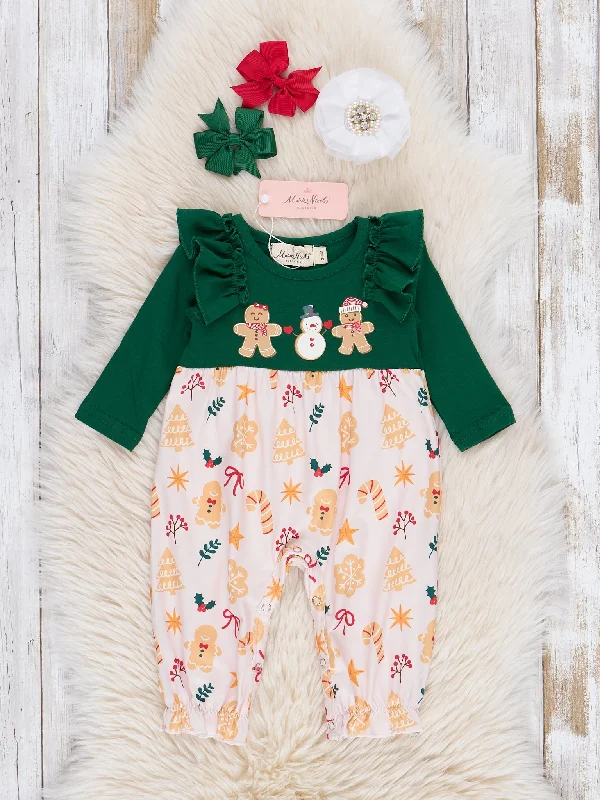 Hunter Green & Yellow Gingerbread Cookies Ruffle Romper