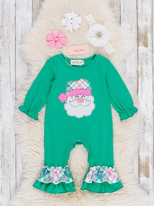 Jolly Santa Plaid Ruffle Romper