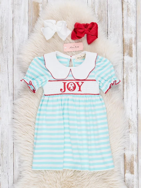 Joyful Ice Blue Stripes Smocked Dress