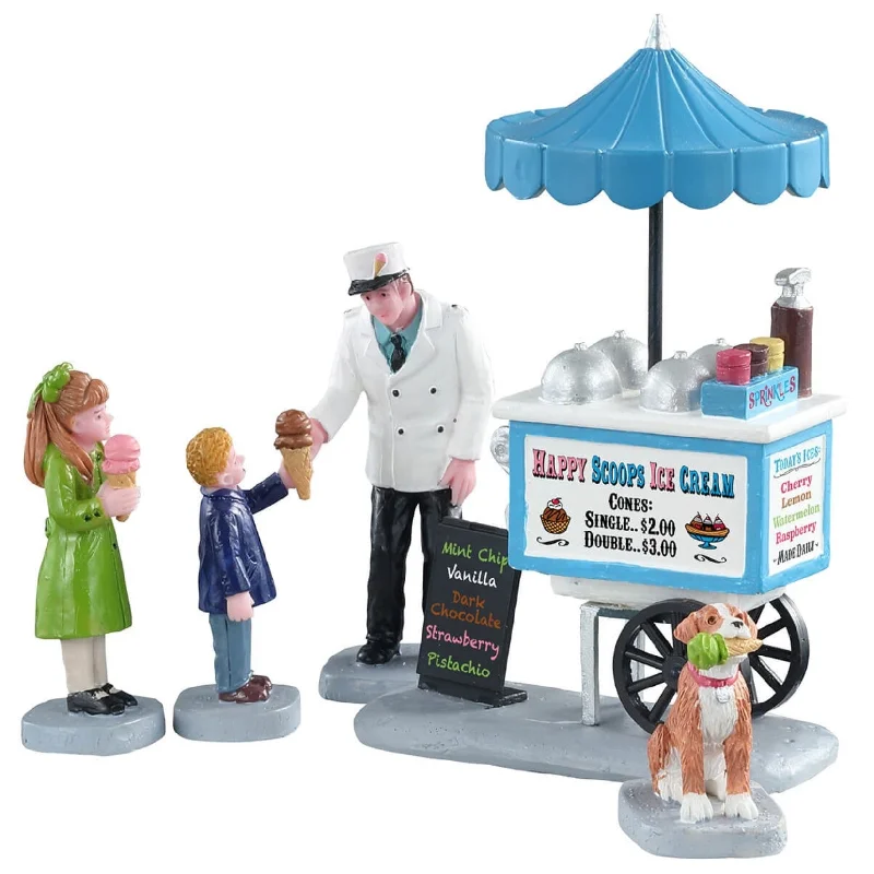 Lemax Caddington Village Figurines: Happy Scoops Ice Cream Cart, Set of 5 #12037