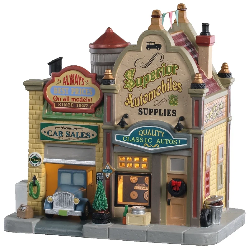 Lemax Caddington Village Lighted Building: Superior Automobiles #05643