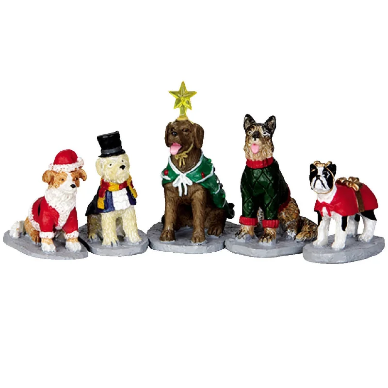 Lemax Plymouth Corners Figurine: Costumed Canines, Set of 5 #32126