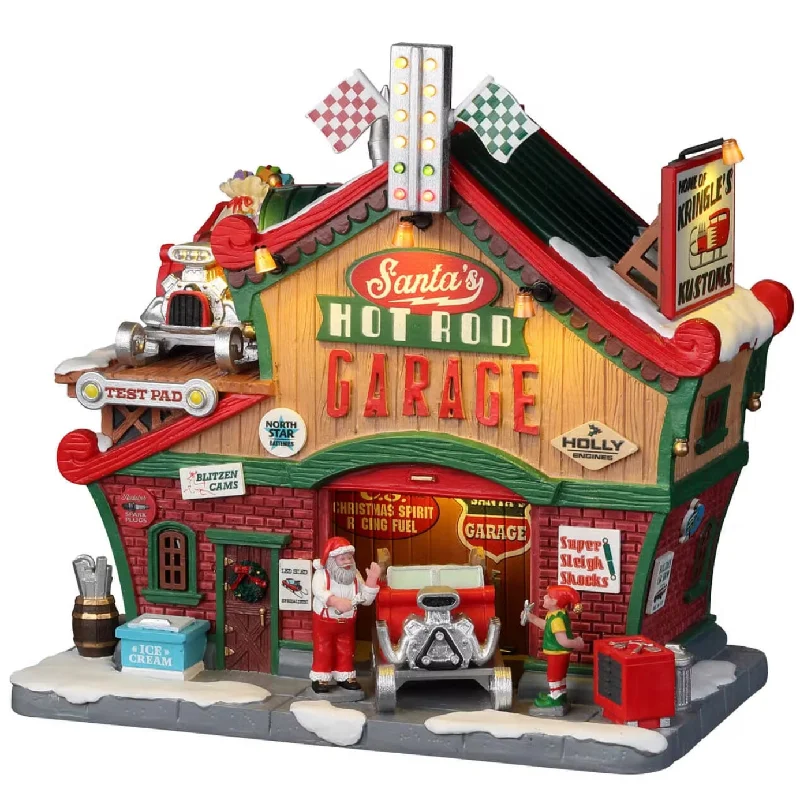 Lemax Santa's Wonderland Lighted Building: Santa’s Hot Rod Garage #25863